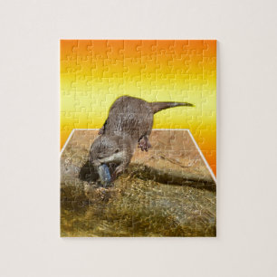 Puzzle El Otter Comía Pescado Sabroso Por Su Estanque,