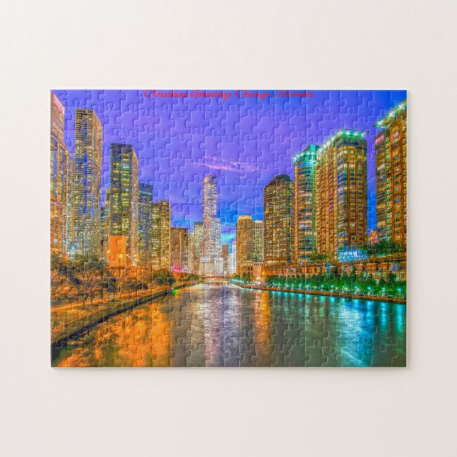 Puzzle El paisaje de Chicago Illinois. (Horizontal)