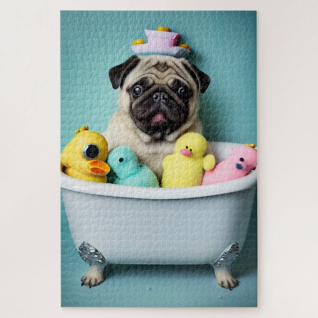 Puzzle El paraíso de las Pug: Una belleza del baño en la  (Vertical)