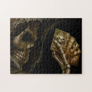 Puzzle El parca juega a tarjetas con la mano que gana