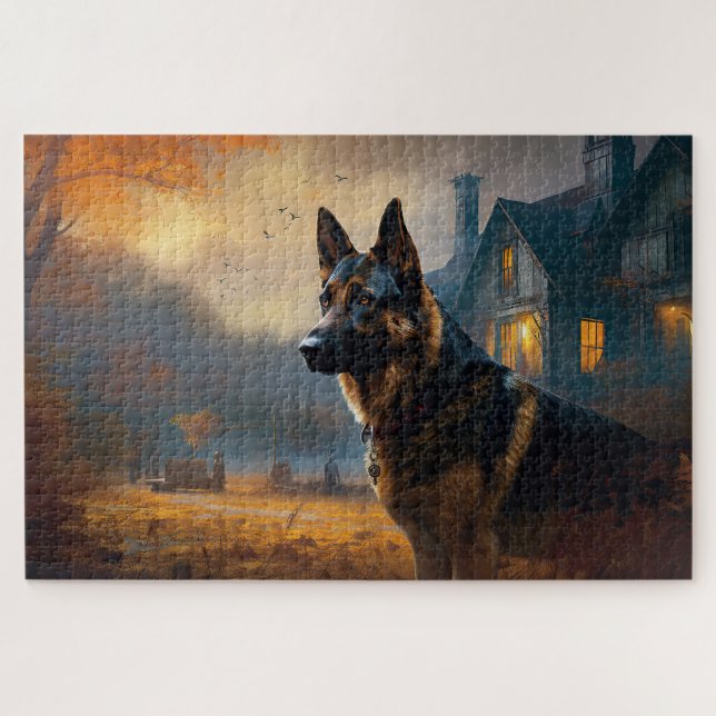 Puzzle El pastor alemán Halloween Scary (Horizontal)