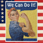 Puzzle El patriótico vintage Rosie the Riveter, ¡Podemos<br><div class="desc">Un rompecabezas fácil de personalizar, sólo añade tu propio texto personal. Haga clic para acceder a las herramientas de diseño para cambiar el estilo o el color de la fuente. Diseño de patriotismo de ilustracion vintage con una dama que desde entonces se ha hecho conocida como Rosie the Riveter. "¡Podemos...</div>