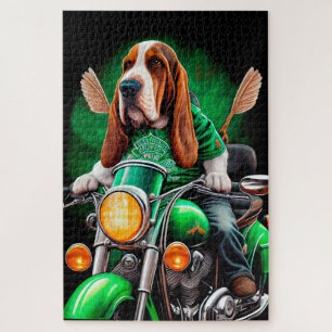 Puzzle El perro perrito peruano basset conduciendo bicicl