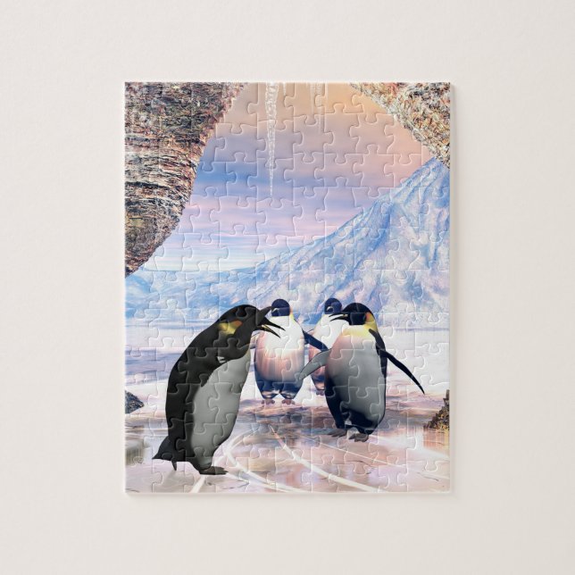 Puzzle El pingüino divertido va en un lago con hielo (Vertical)