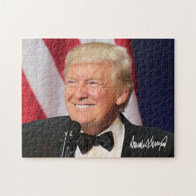 Puzzle El presidente Donald Trump con su firma (Horizontal)