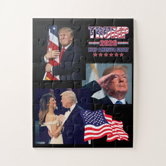 Puzzle El presidente Trump abrazando la bandera estadouni (Vertical)