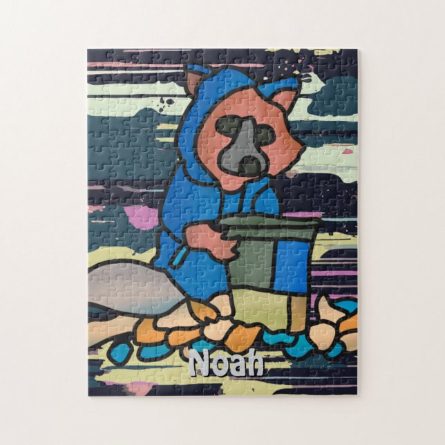 Puzzle El Raccoon Callejero Que Explora A Través De Una B (Vertical)