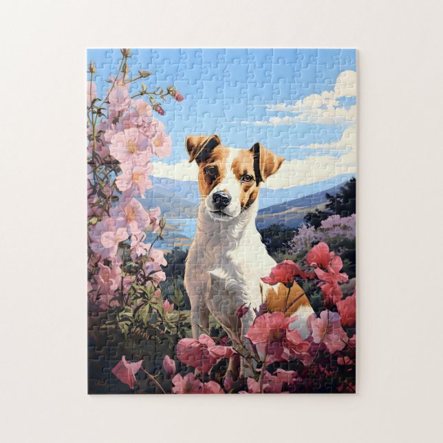 Puzzle El refugio floral de Jack Russell Terrier (Vertical)
