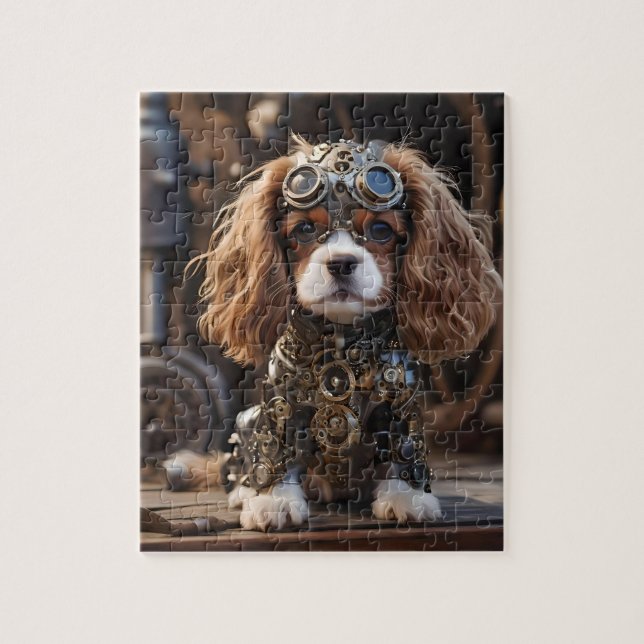 Puzzle El Rey Cavalier Spaniel Puppy Steampunked, (Vertical)