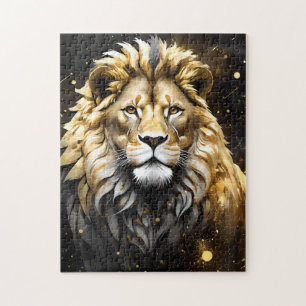 Puzzle El Rey: Oro Majestuoso Y León Masculino Gris,