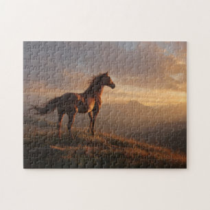 Puzzle El salvaje Mustang mirando el atardecer