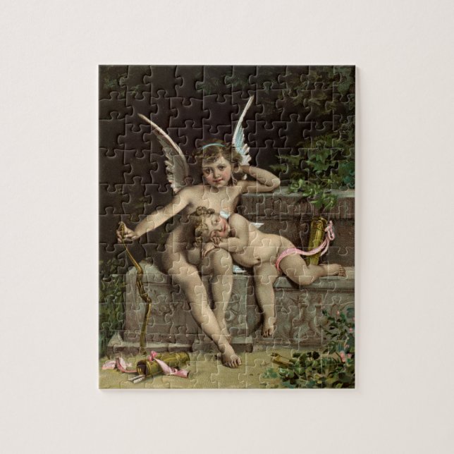Puzzle el sentarse retro de 2 cupids (Vertical)