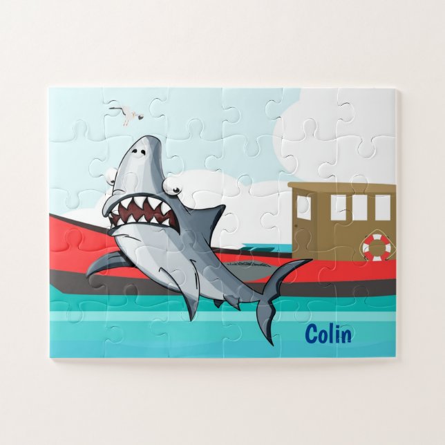 Puzzle El tiburón Personalizado gracioso en el agua | Niñ (Horizontal)