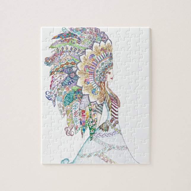 Puzzle El tocado del chica del nativo americano (Vertical)