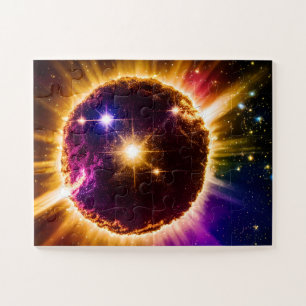 Puzzle El U.F.O. púrpura cósmico volando en un universo a
