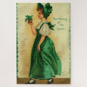 Puzzle "El uso del verde" tarjeta vintage, 1907