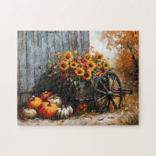 Puzzle El vagón ruso con calabazas y girasoles