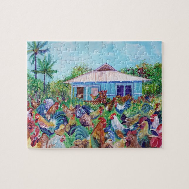 Puzzle El verdadero Kauai con gallos y gallinas (Horizontal)