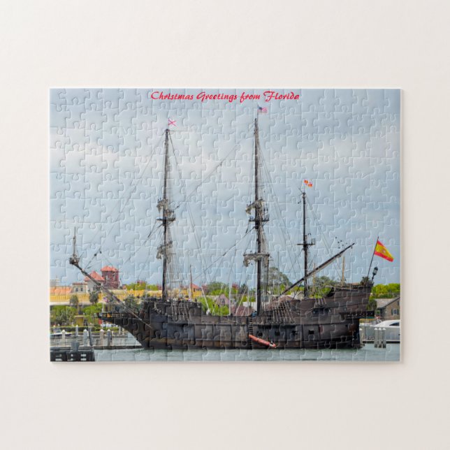 Puzzle El viejo barco Galleon Florida. Saludos de Navidad (Horizontal)