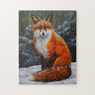 Puzzle El zorro rojo curado en la nieve de invierno