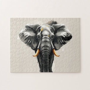 Puzzle Elefante abstracto con colmillos de oro en tónica