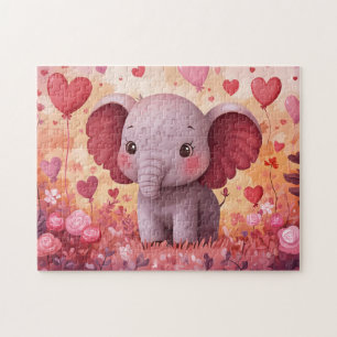 Puzzle Elefante Adorable Calf Corazones y Flores
