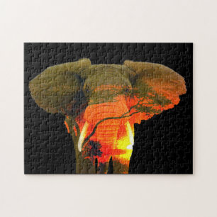 Puzzle Elefante africano al atardecer de Serengeti