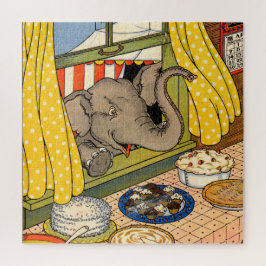 Puzzle elefante asomando la cabeza por la ventana