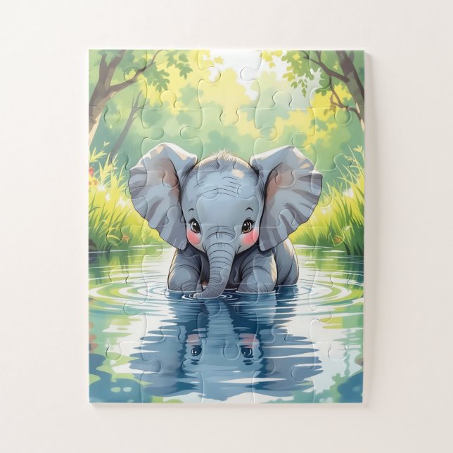 Puzzle Elefante bebé adorable y reflejo (Vertical)