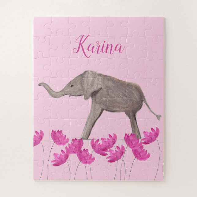 Puzzle Elefante bebé Animales para niños Chica de arte (Vertical)