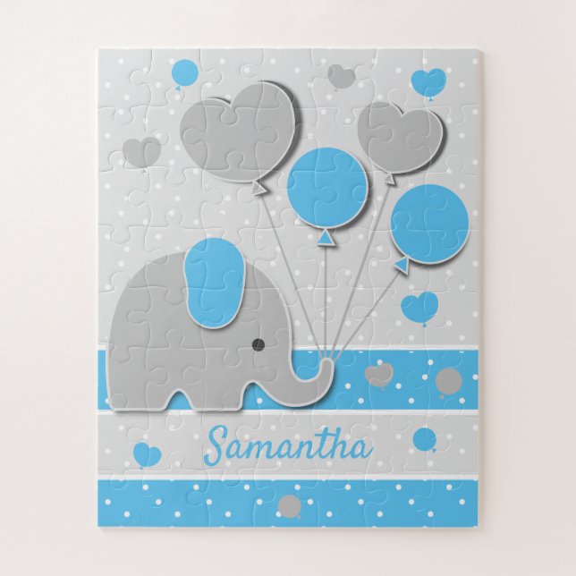 Puzzle Elefante bebé azul adorable (Vertical)