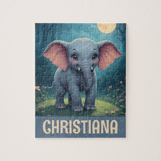 Puzzle Elefante bebé caprichoso personalizado (Vertical)