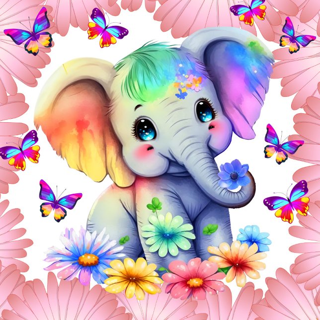 Puzzle Elefante bebé con flores y mariposas (Subido por el creador)
