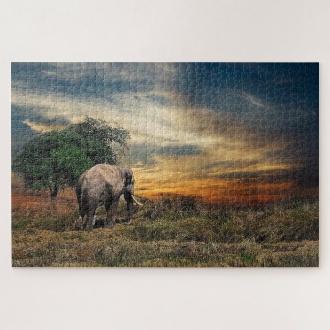 Puzzle Elefante caminando al atardecer (Horizontal)