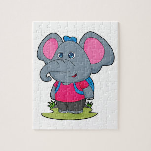 Puzzle Elefante como excursionista con mochila