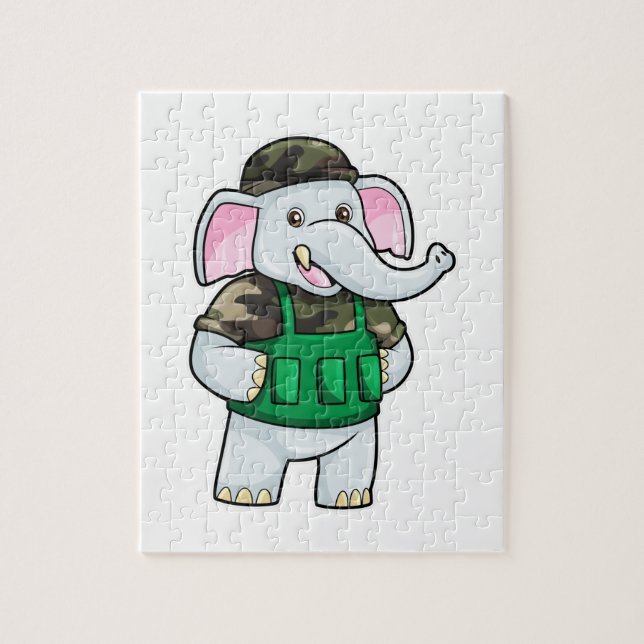 Puzzle Elefante como soldado con uniforme y casco (Vertical)