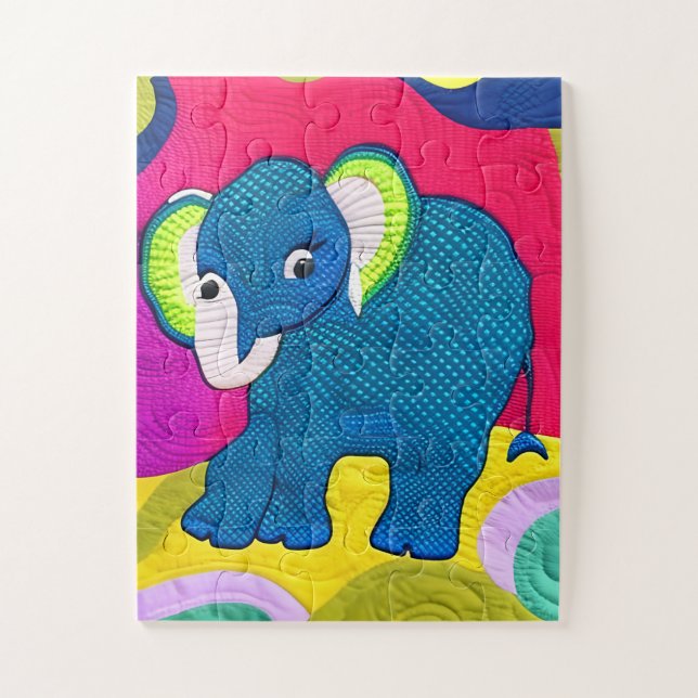 Puzzle Elefante Cute Blue Baby - Diseño Quilt Like (Vertical)