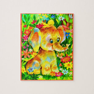 Puzzle elefante de bebé y ave