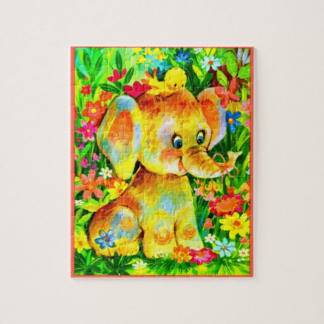 Puzzle elefante de bebé y ave (Vertical)