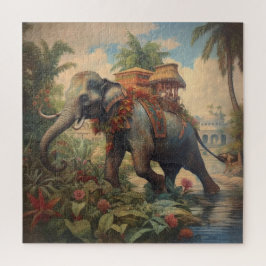 Puzzle Elefante de escena botánica vintage con howdah
