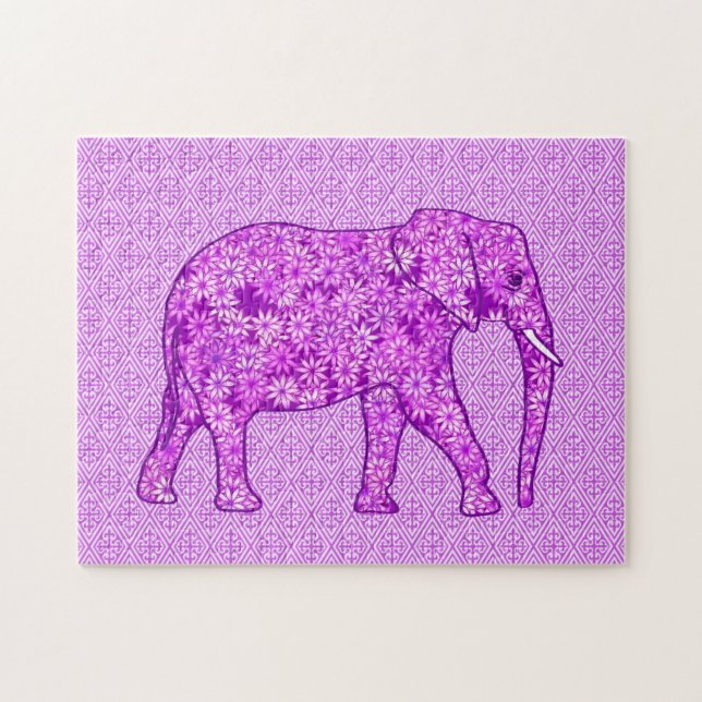 Puzzle Elefante de flores Amethyst Purple (Horizontal)