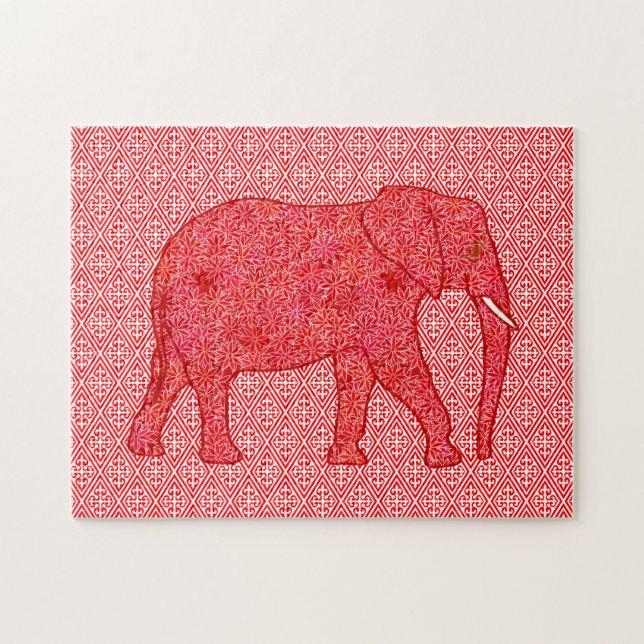Puzzle Elefante de flores rojo y blanco (Horizontal)