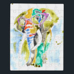 Puzzle Elefante de pantalones inteligentes<br><div class="desc">Esta acuarela muestra un elefante colorido en anteojos | Por Jennifer Goldberger. ID de la imagen: 122135GG</div>