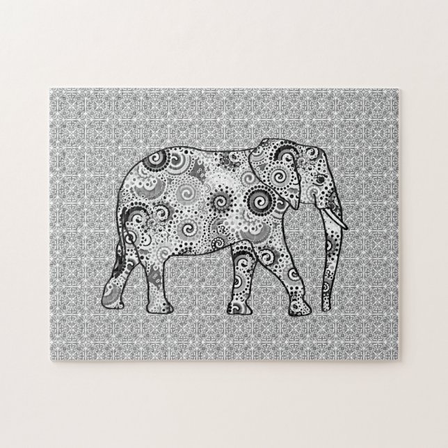 Puzzle Elefante de Swirtal, gris, negro y blanco (Horizontal)