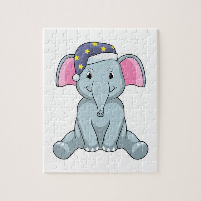 Puzzle Elefante durmiendo con gorra nocturna (Vertical)