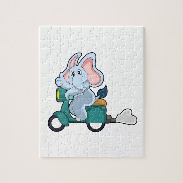 Puzzle Elefante en bicicleta con Scooter (Vertical)