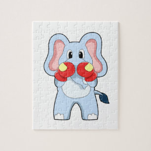 Puzzle Elefante en boxeo con guantes de boxeo