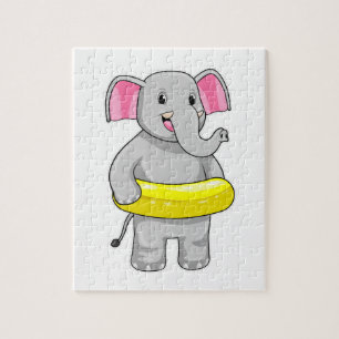 Puzzle Elefante en el baño con la vida