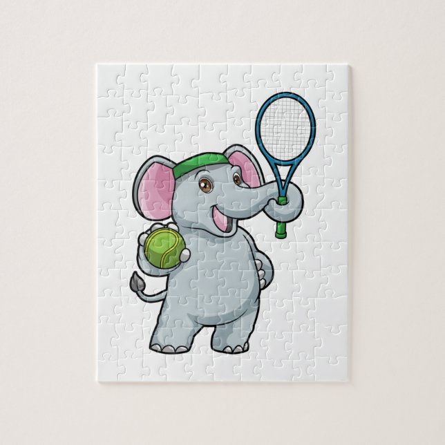 Puzzle Elefante en el tenis con raqueta de tenis (Vertical)