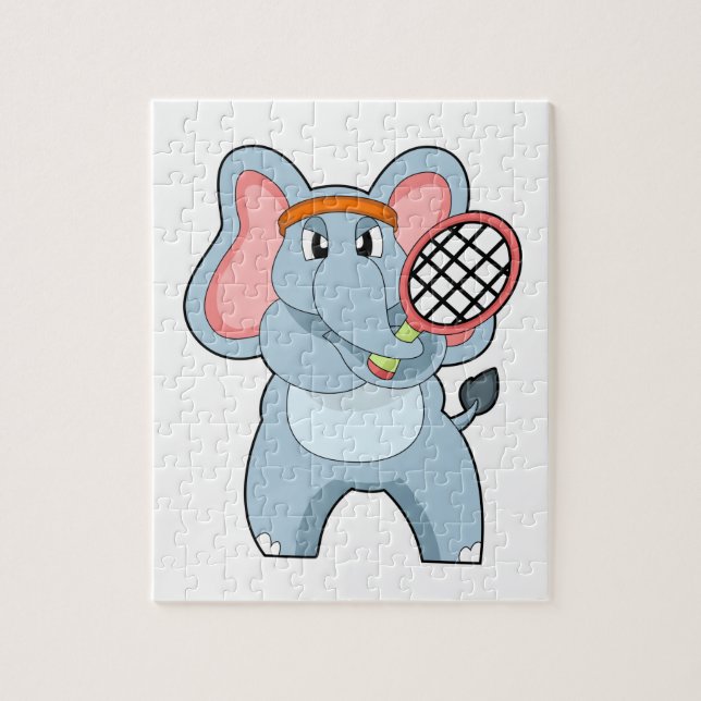 Puzzle Elefante en el tenis con raqueta de tenis (Vertical)